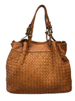 Waved Leather Shopping Bag - Brown