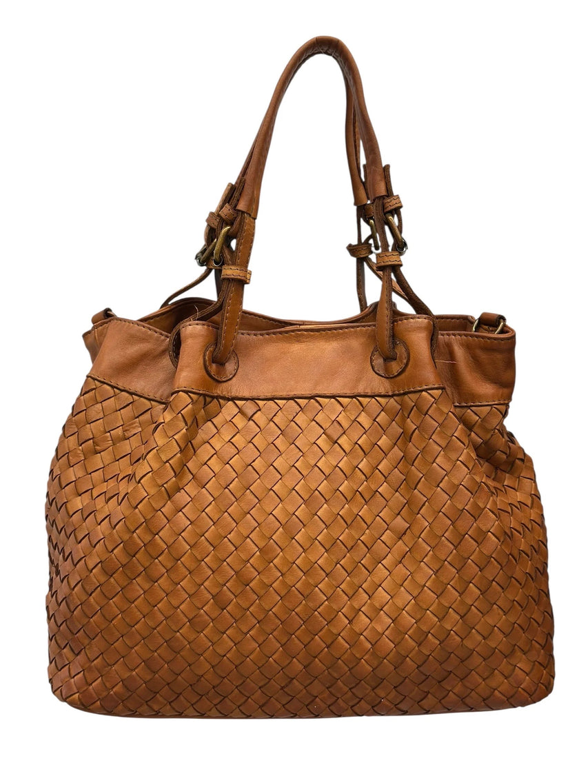 Waved Leather Shopping Bag - Brown