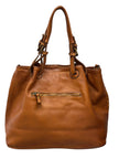 Waved Leather Shopping Bag - Brown