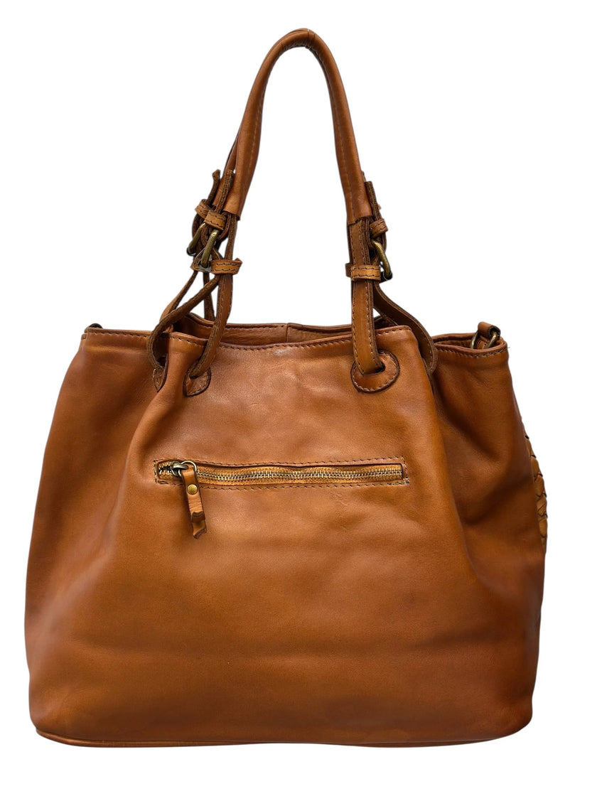 Waved Leather Shopping Bag - Brown