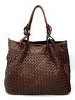 Waved Leather Shopping Bag - Dark Brown