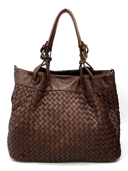 Waved Leather Shopping Bag - Dark Brown