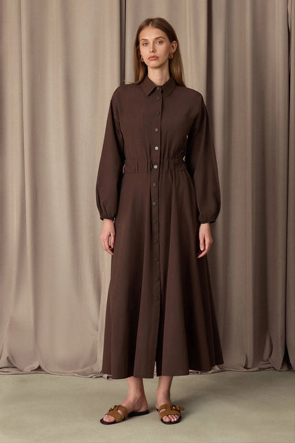 Elastic Waist Poplin Shirt Dress