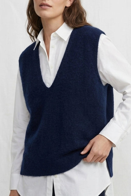 Cashmere-Blend Brushed Vest - Navy Blue