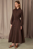 Elastic Waist Poplin Shirt Dress