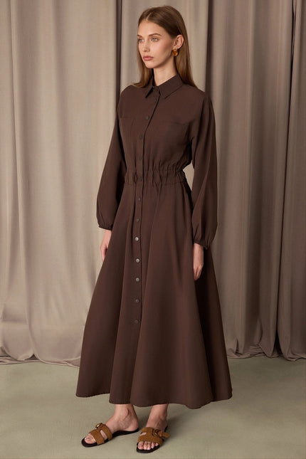 Elastic Waist Poplin Shirt Dress