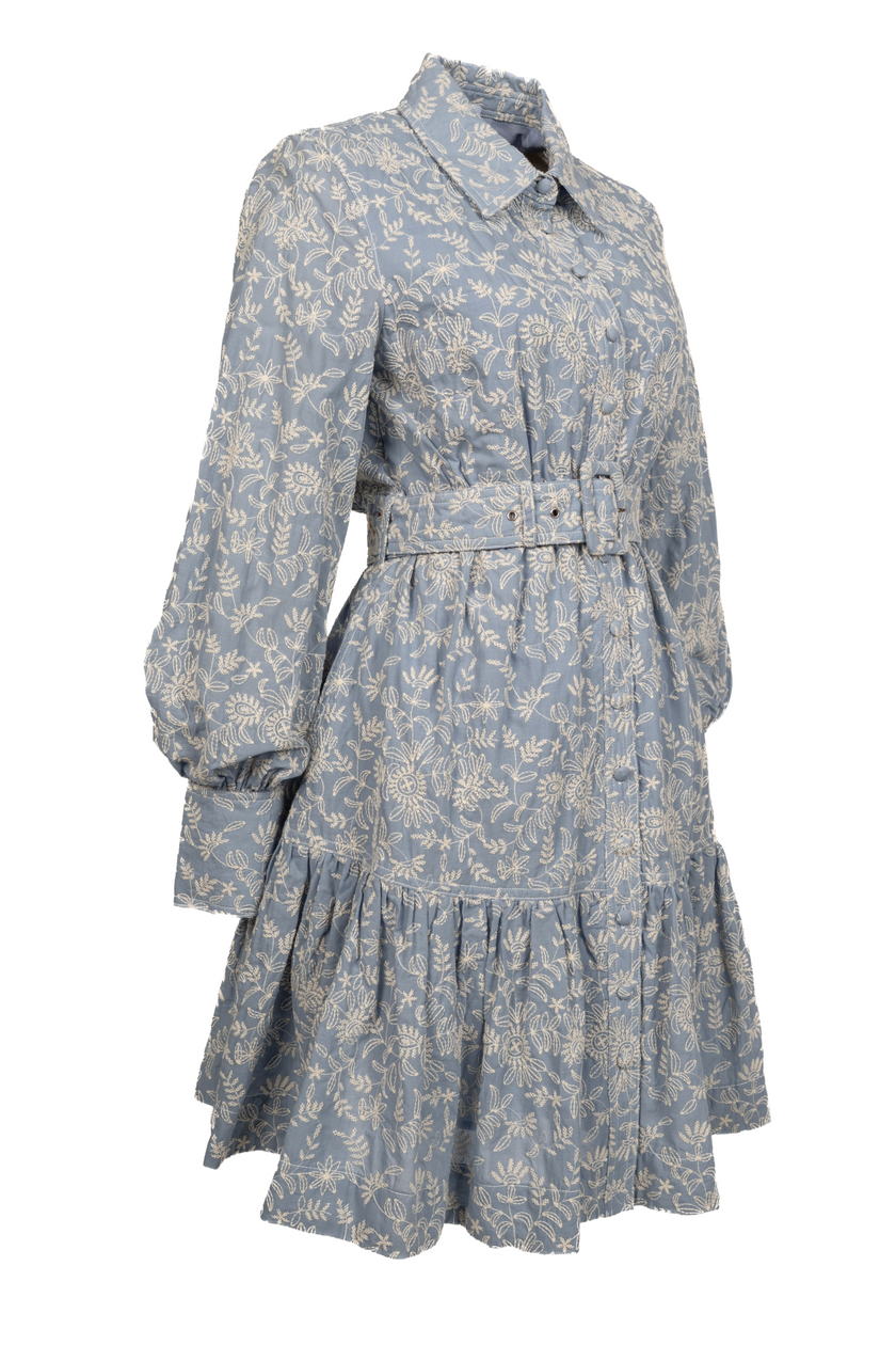Cotton Embroidery Shirtdress - Sky Blue