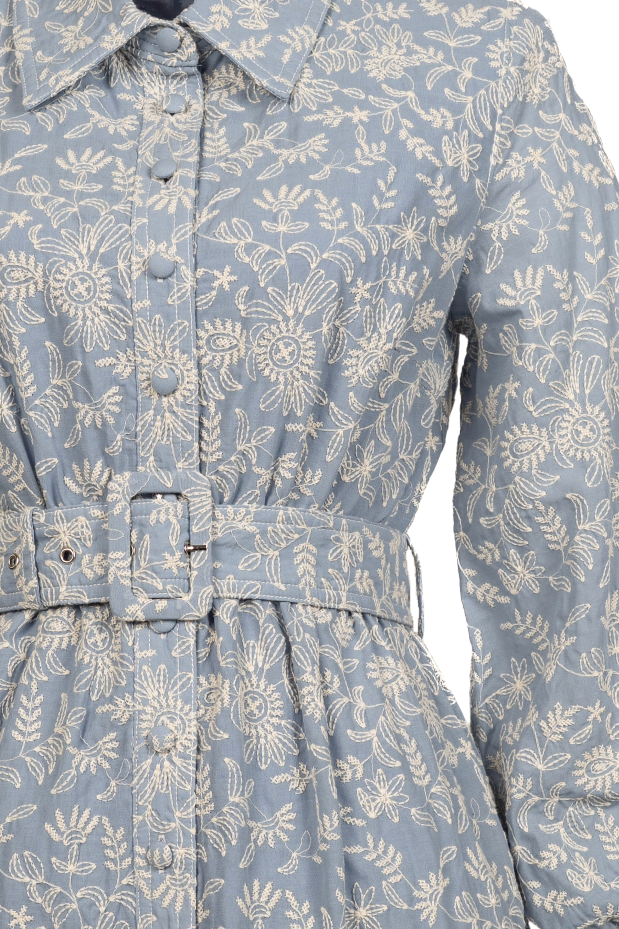 Cotton Embroidery Shirtdress - Sky Blue