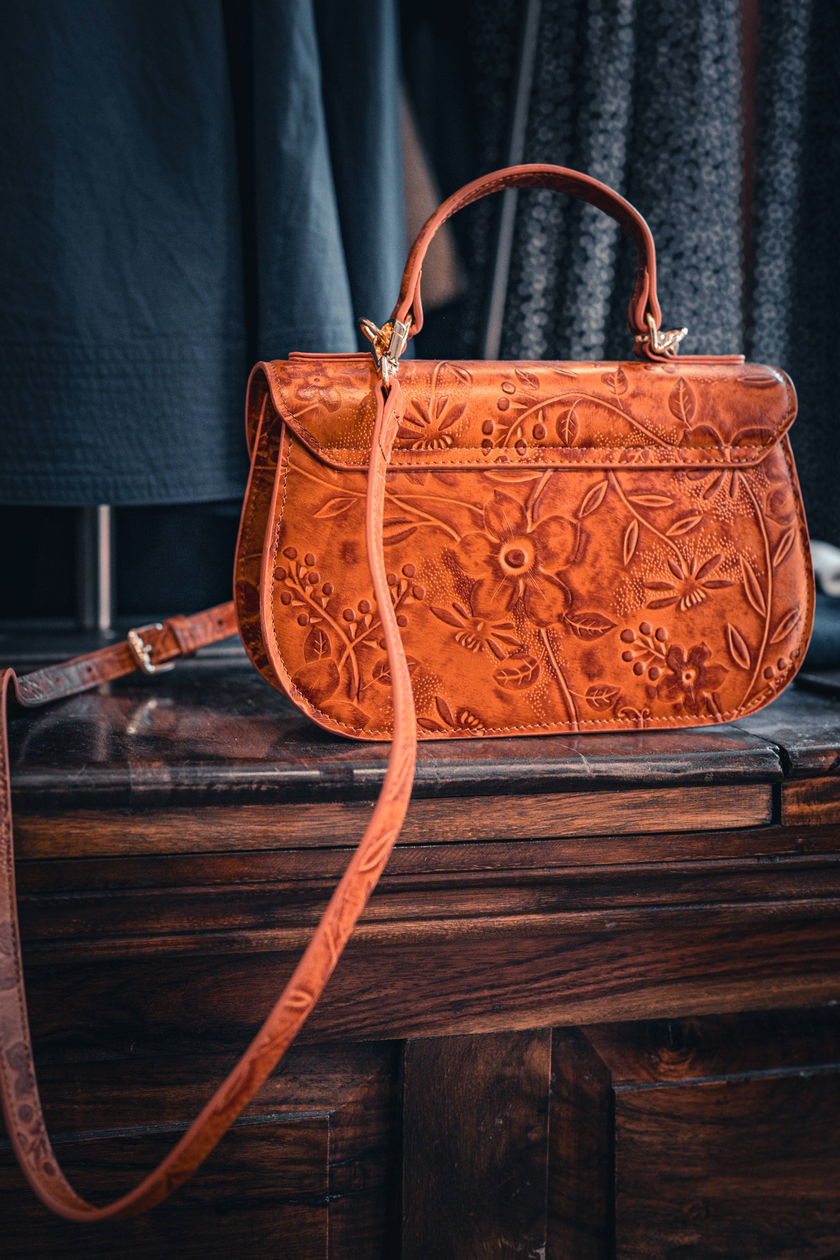 Shoulder Bag - Embossed Flowers