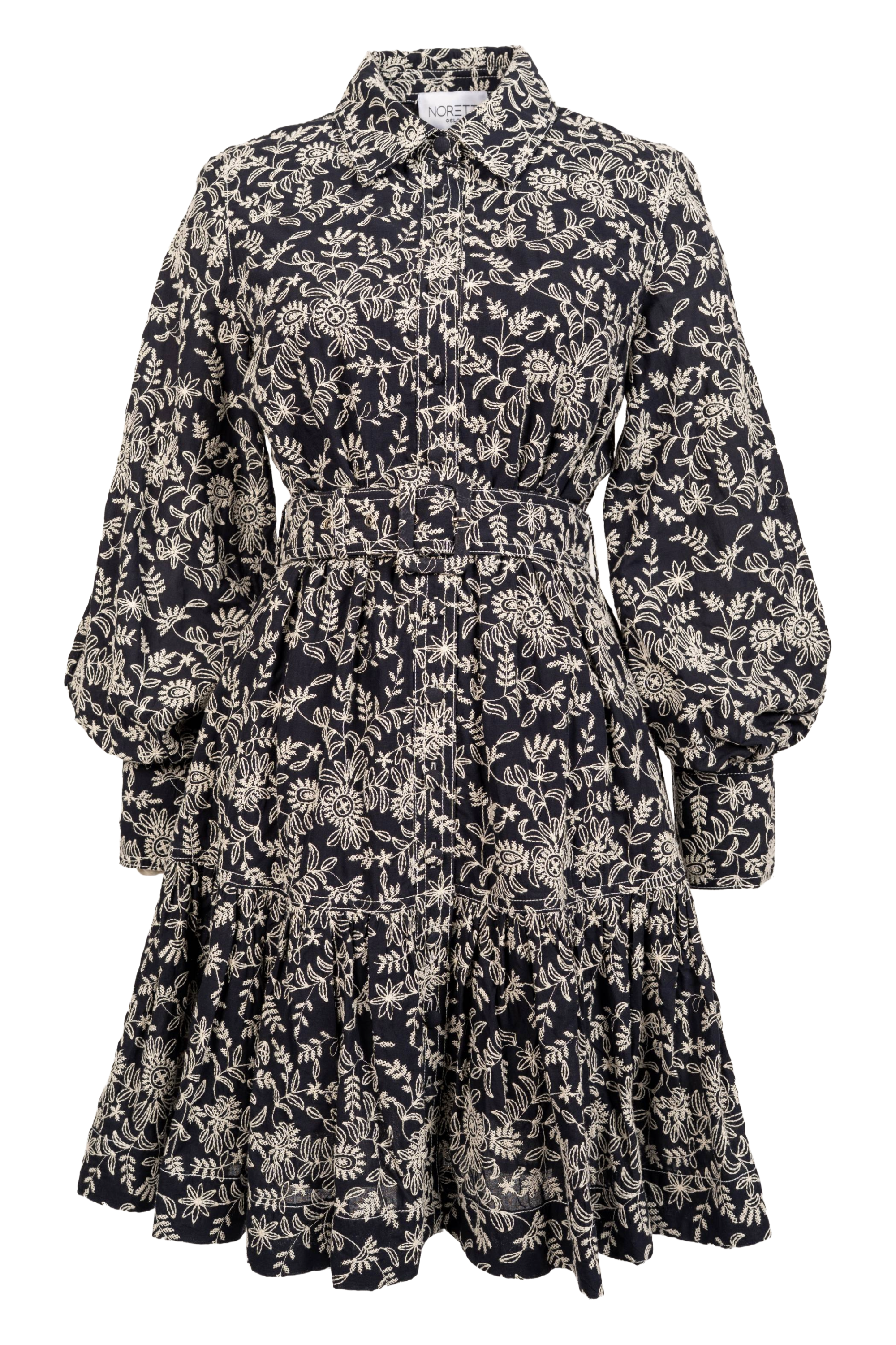 Cotton Embroidery Shirtdress - Navy Blue