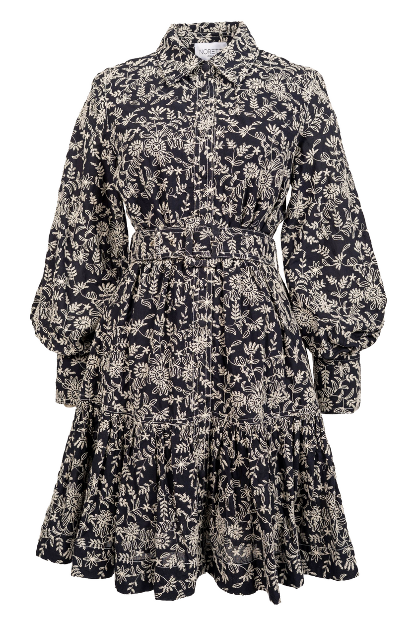 Cotton Embroidery Shirtdress - Navy Blue