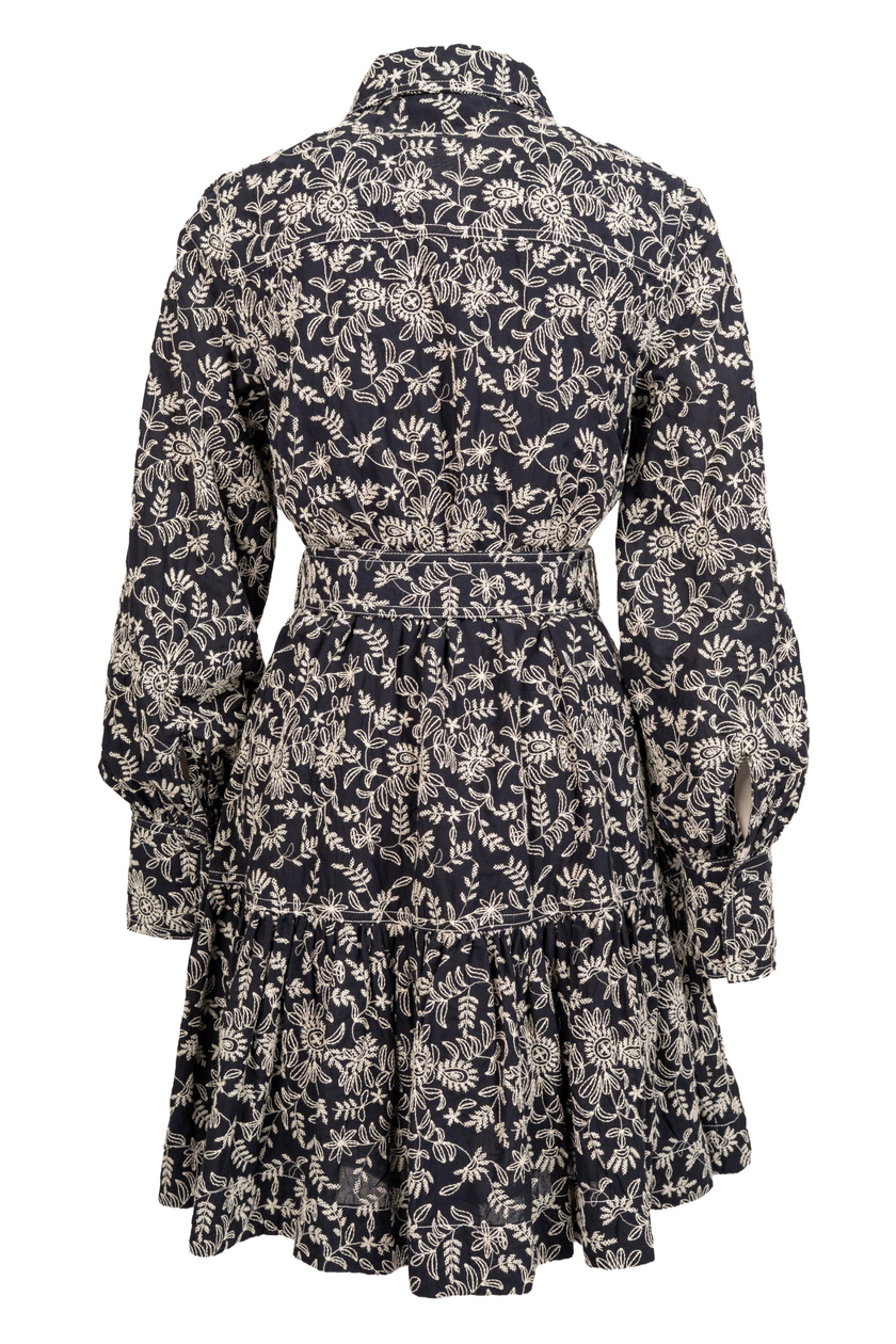 Cotton Embroidery Shirtdress - Navy Blue