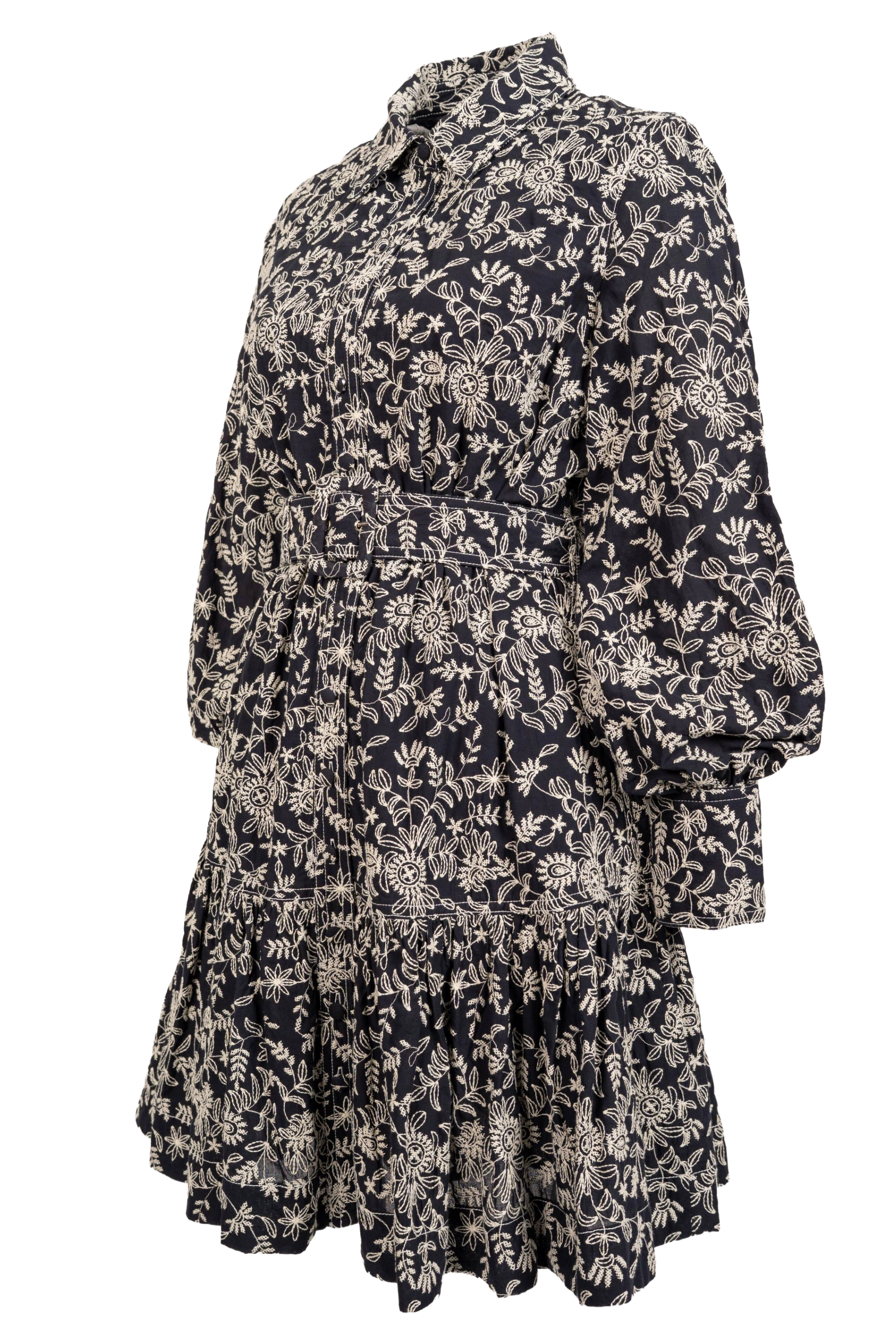 Cotton Embroidery Shirtdress - Navy Blue
