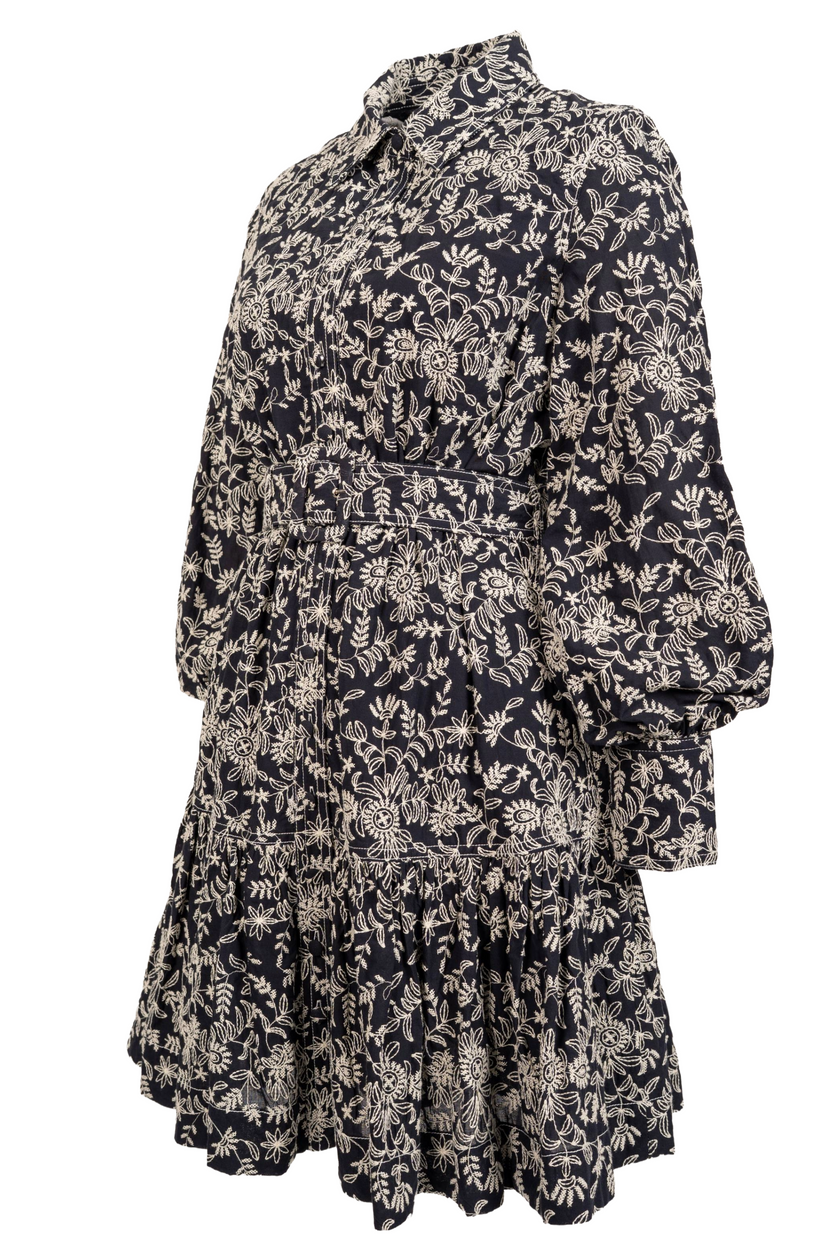 Cotton Embroidery Shirtdress - Navy Blue