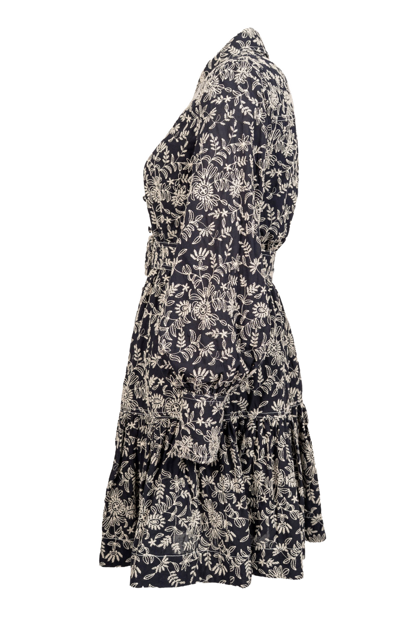 Cotton Embroidery Shirtdress - Navy Blue