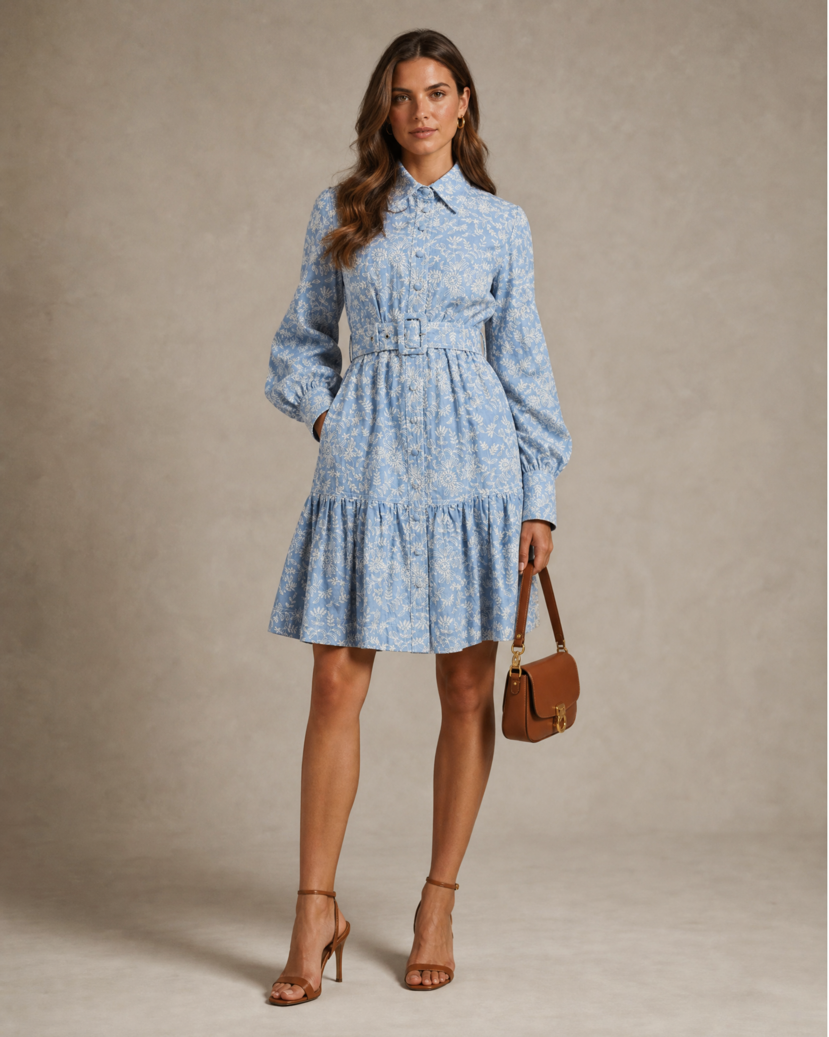 Cotton Embroidery Shirtdress - Sky Blue