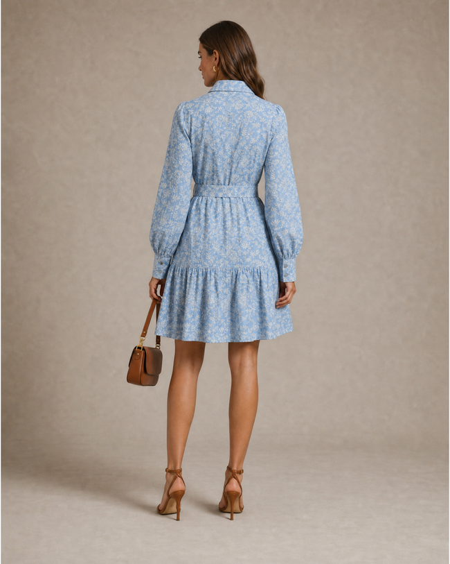 Cotton Embroidery Shirtdress - Sky Blue