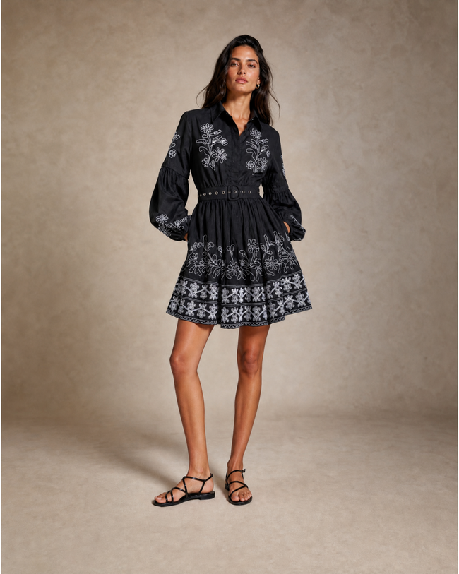 Cotton Embroidery Shirtdress - Black