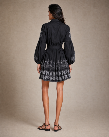 Cotton Embroidery Shirtdress - Black