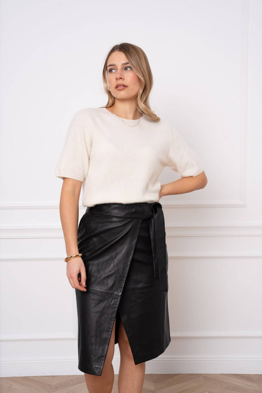 Brushed wool & cashmere short sleeve sweater