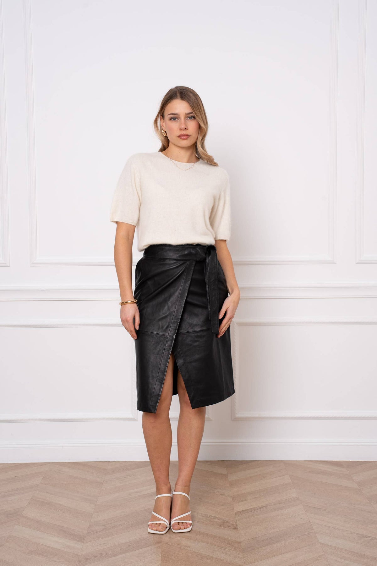 Brushed wool & cashmere short sleeve sweater