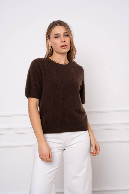 Brushed wool & cashmere short sleeve sweater