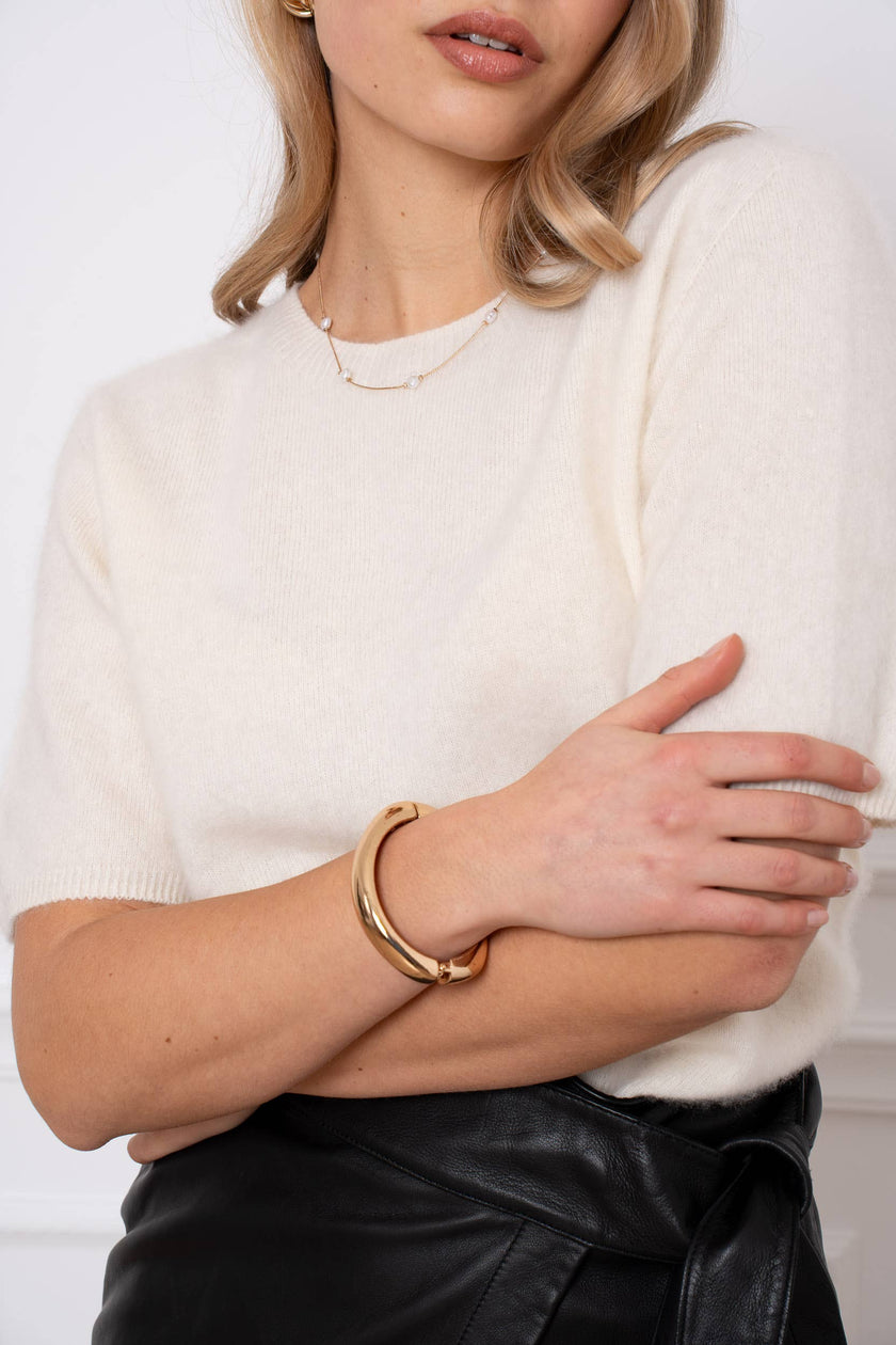 Brushed wool & cashmere short sleeve sweater